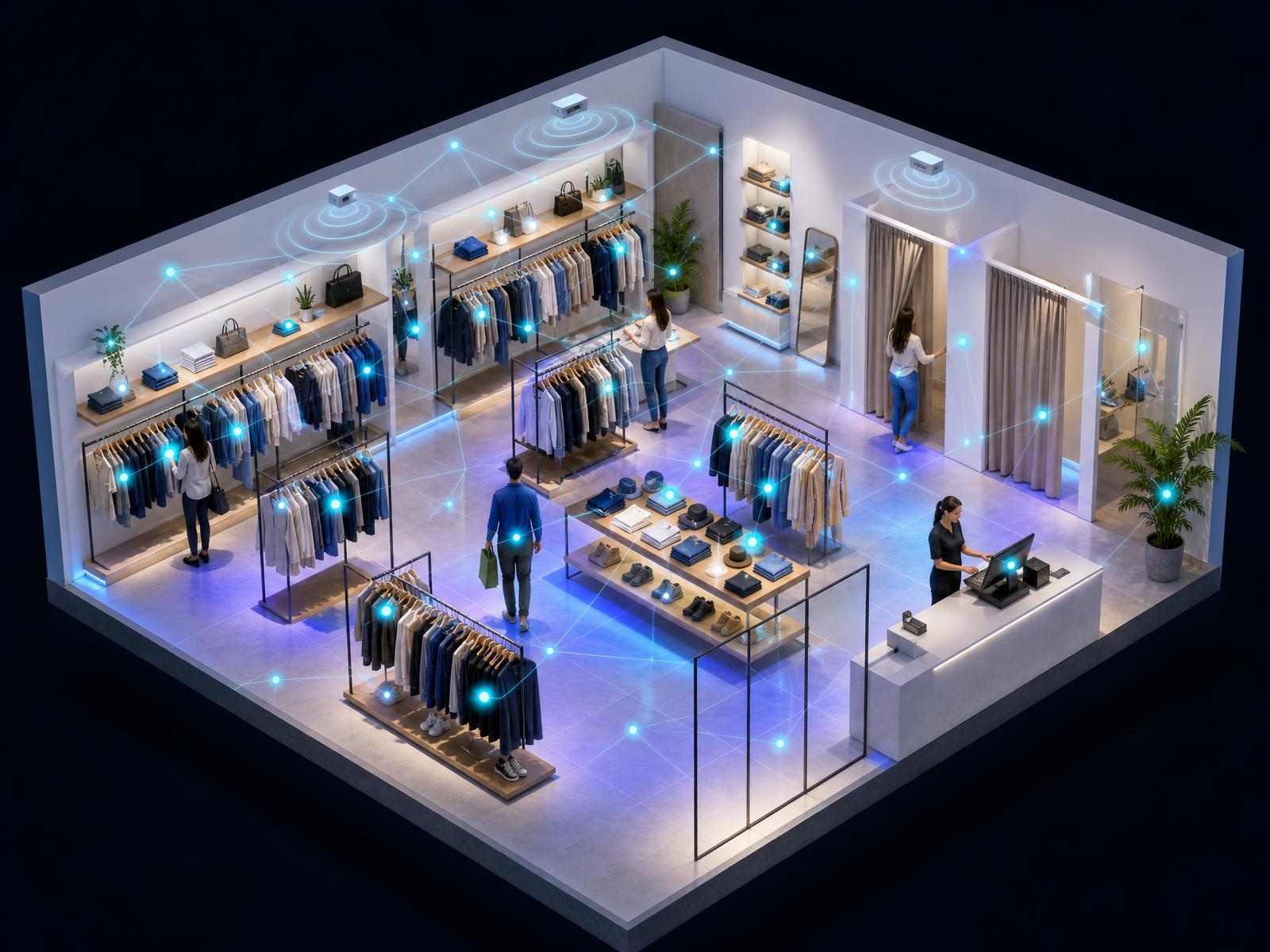 Isometric view of a retail store where every item is tracked live